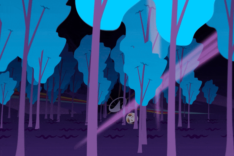 Ilustración animada de un bosque de noche